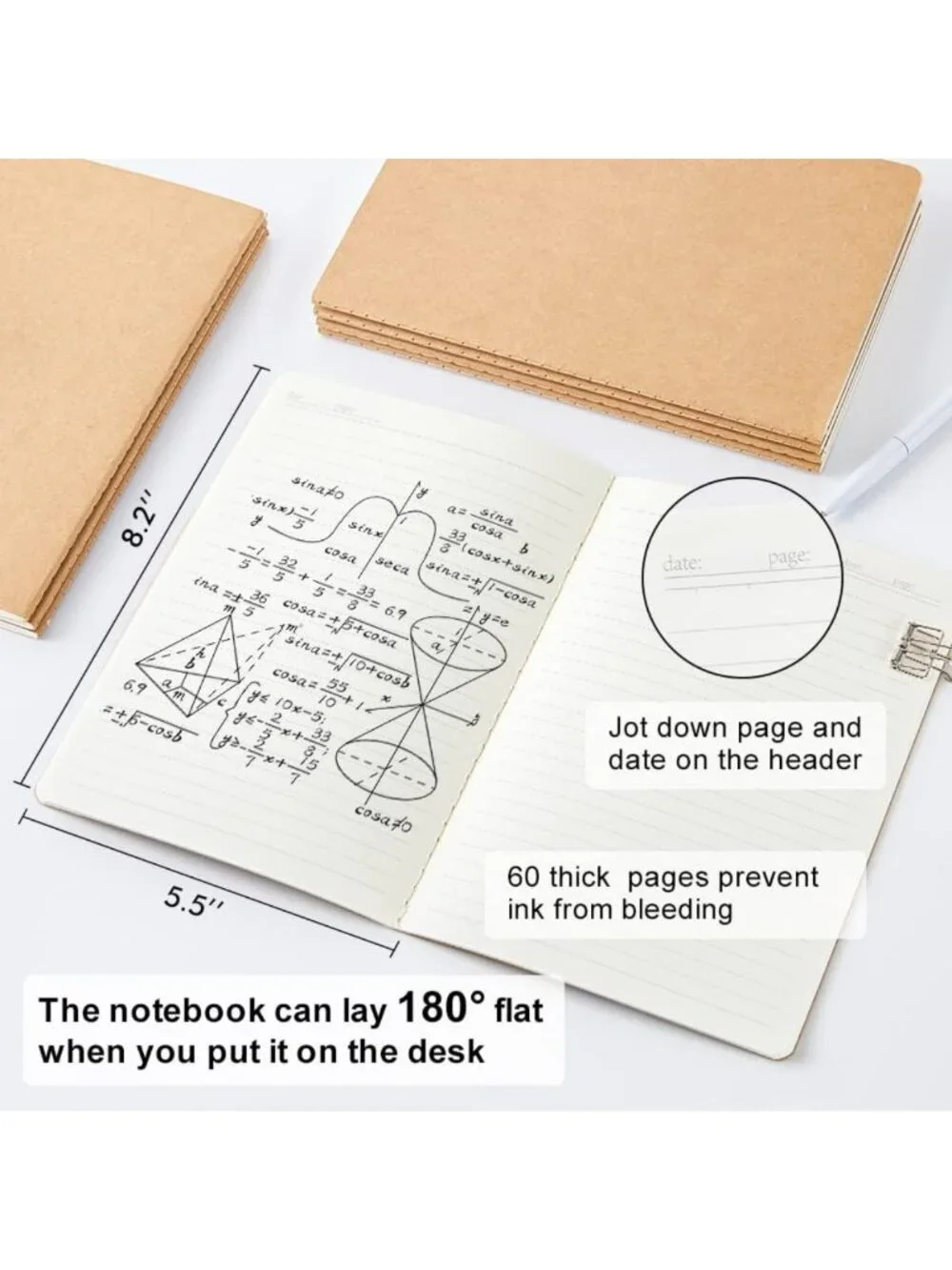 60 Pack Kraft Notebooks - Lined Travel Journals for Writing, Office & School